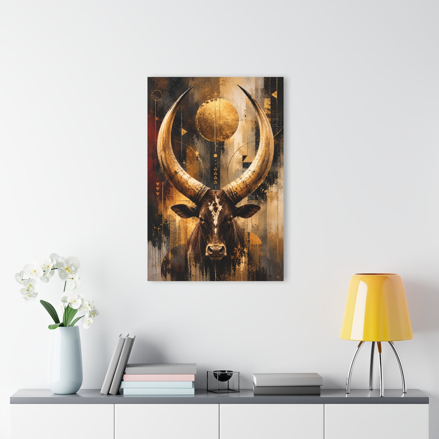 Majestic Bull with Golden Crescent /French Cleat Hanging/Acrylic Art