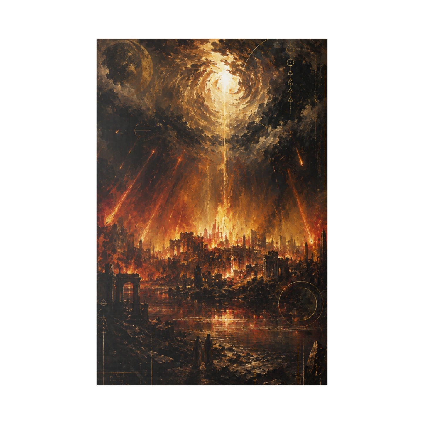 The Fall of Sodom/ Stretched Canvas Art – Fiery Sunset Fantasy Wall Decor
