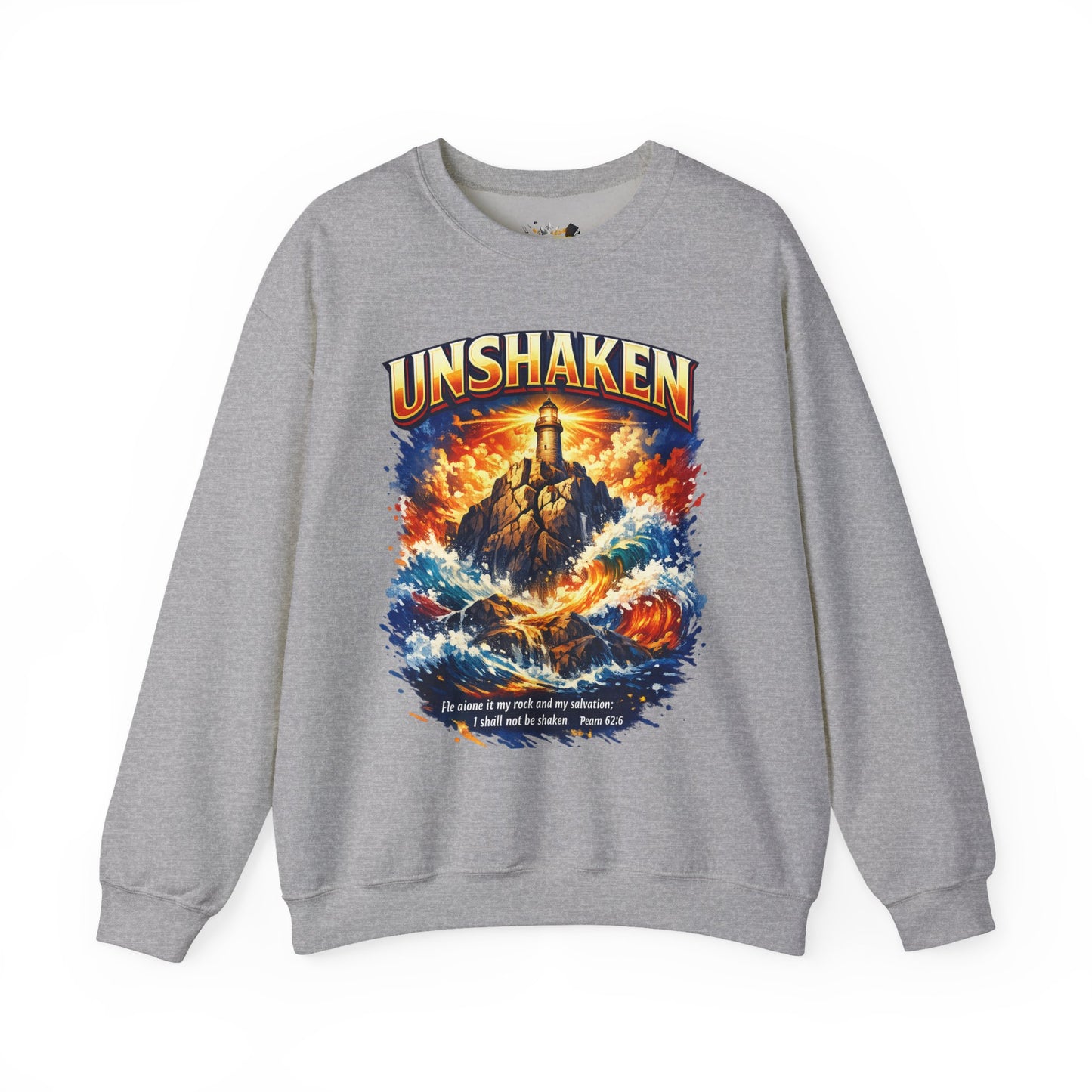 Unshaken Lighthouse Crewneck Sweatshirt — Inspirational Nautical Graphic