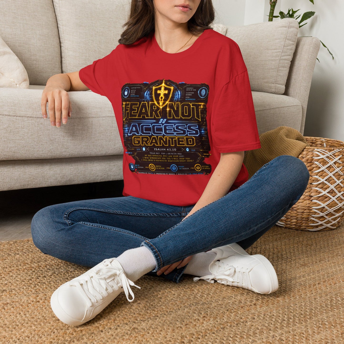 Fear Not Access T-Shirt — Futuristic Guardian Graphic Tee