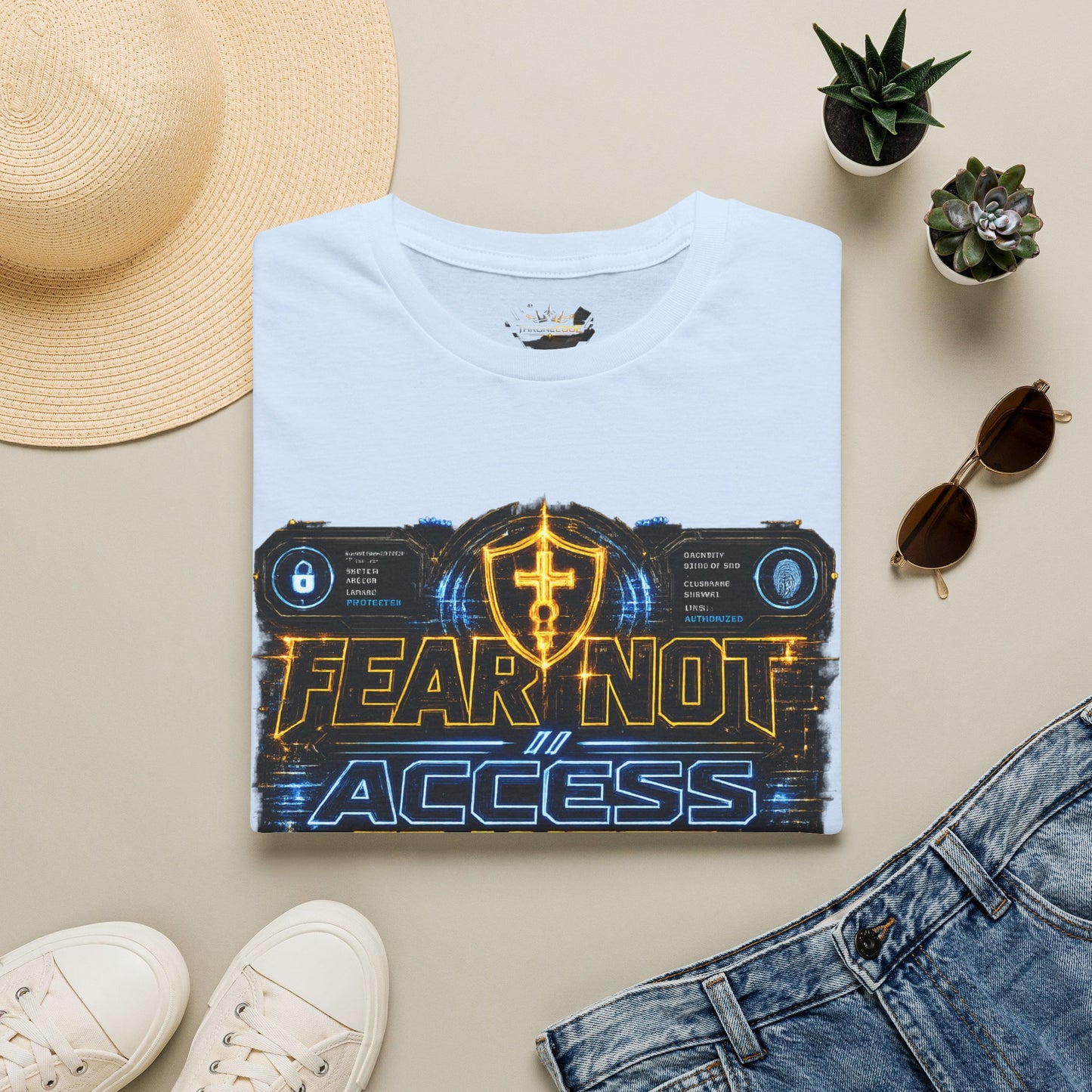 Fear Not Access T-Shirt — Futuristic Guardian Graphic Tee