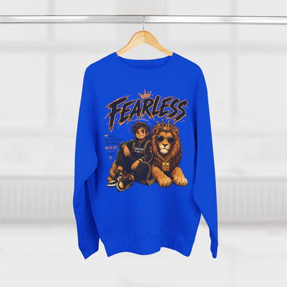Fearless Lion Crewneck Sweatshirt — "Be Strong and Courageous" Inspirational Graphic