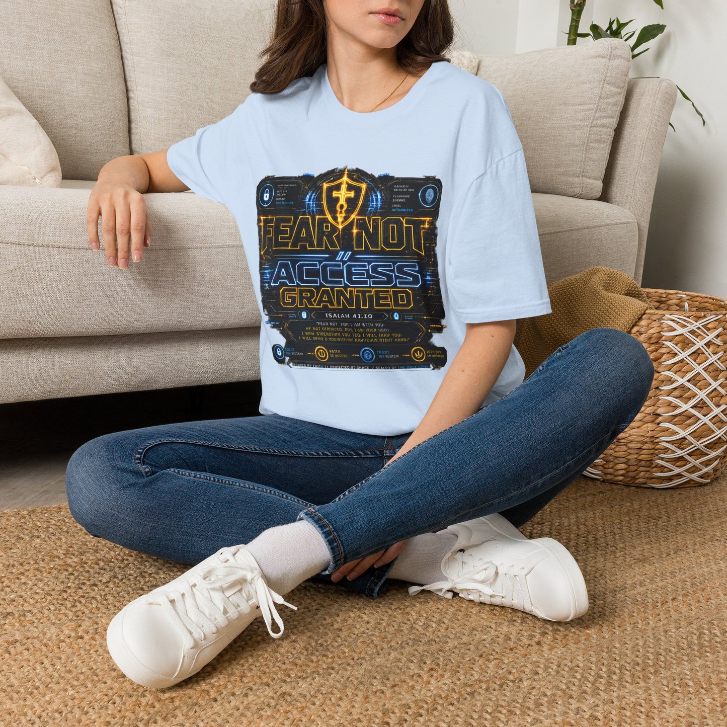Fear Not Access T-Shirt — Futuristic Guardian Graphic Tee