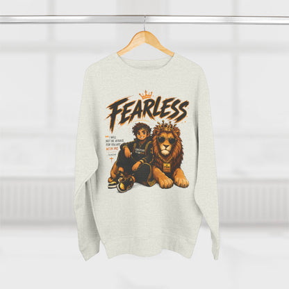 Fearless Lion Crewneck Sweatshirt — "Be Strong and Courageous" Inspirational Graphic