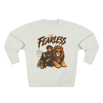 Fearless Lion Crewneck Sweatshirt — "Be Strong and Courageous" Inspirational Graphic