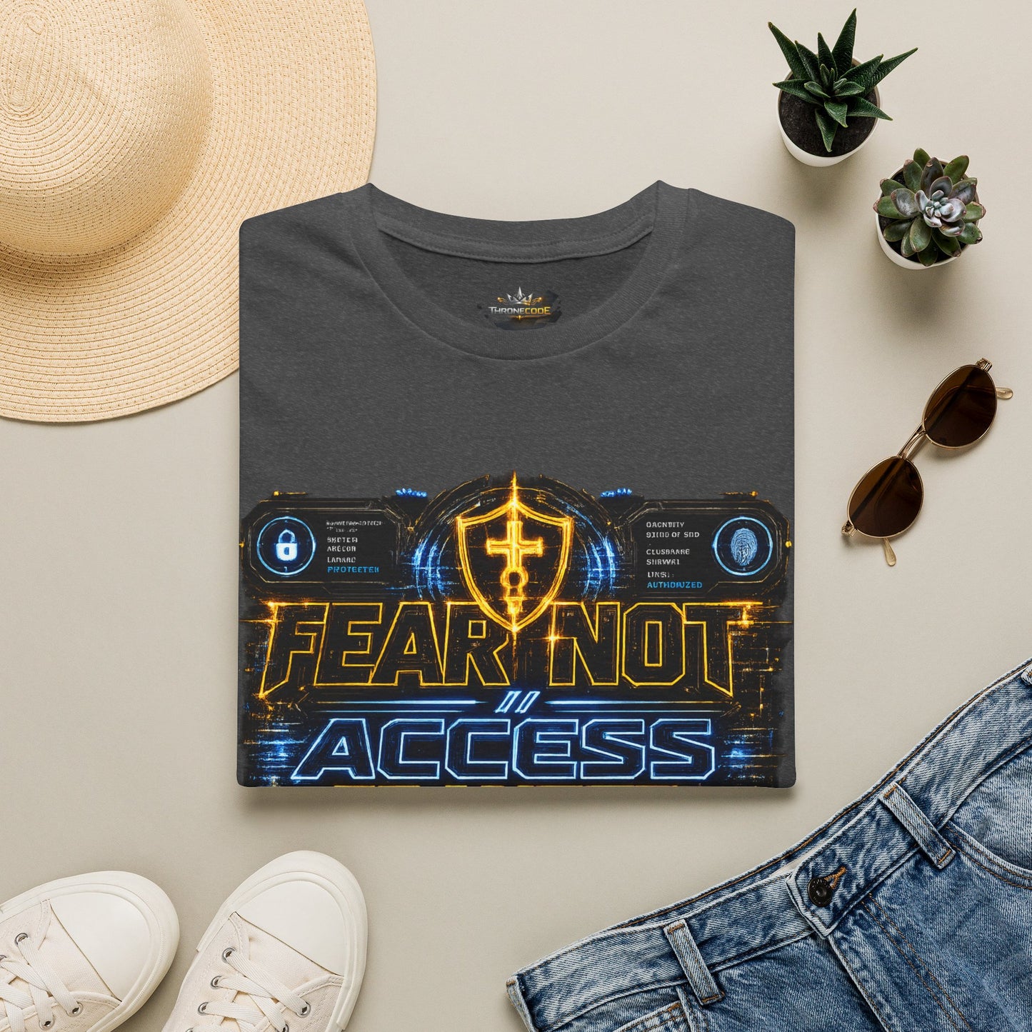 Fear Not Access T-Shirt — Futuristic Guardian Graphic Tee
