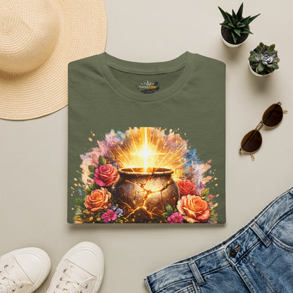T-Shirt — "Redeemed & Restored" Glowing Cauldron Floral Graphic