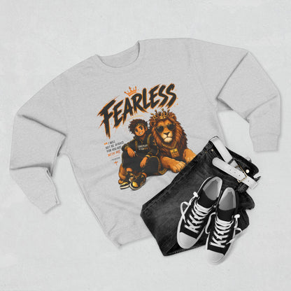 Fearless Lion Crewneck Sweatshirt — "Be Strong and Courageous" Inspirational Graphic