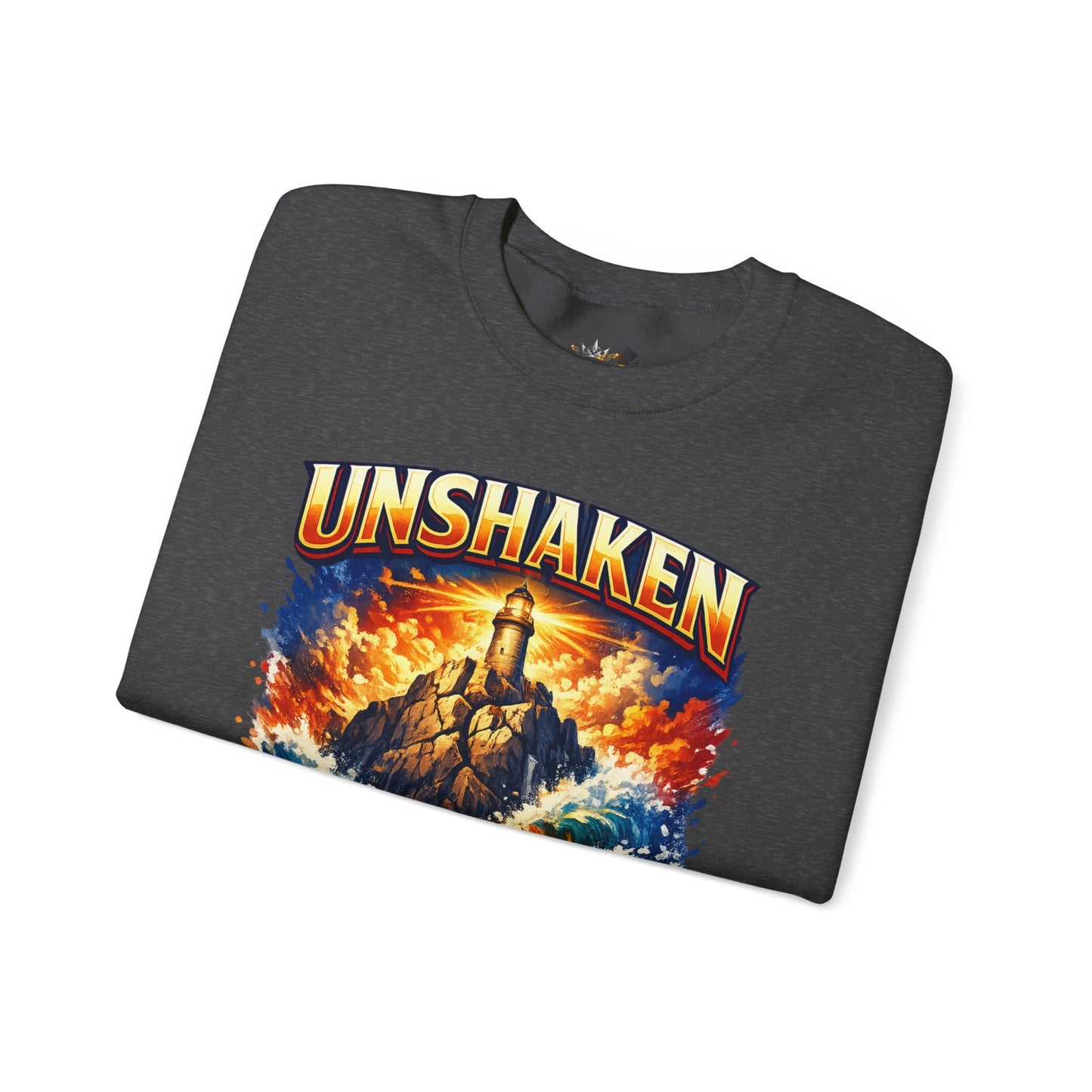 Unshaken Lighthouse Crewneck Sweatshirt — Inspirational Nautical Graphic