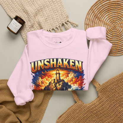 Unshaken Lighthouse Crewneck Sweatshirt — Inspirational Nautical Graphic