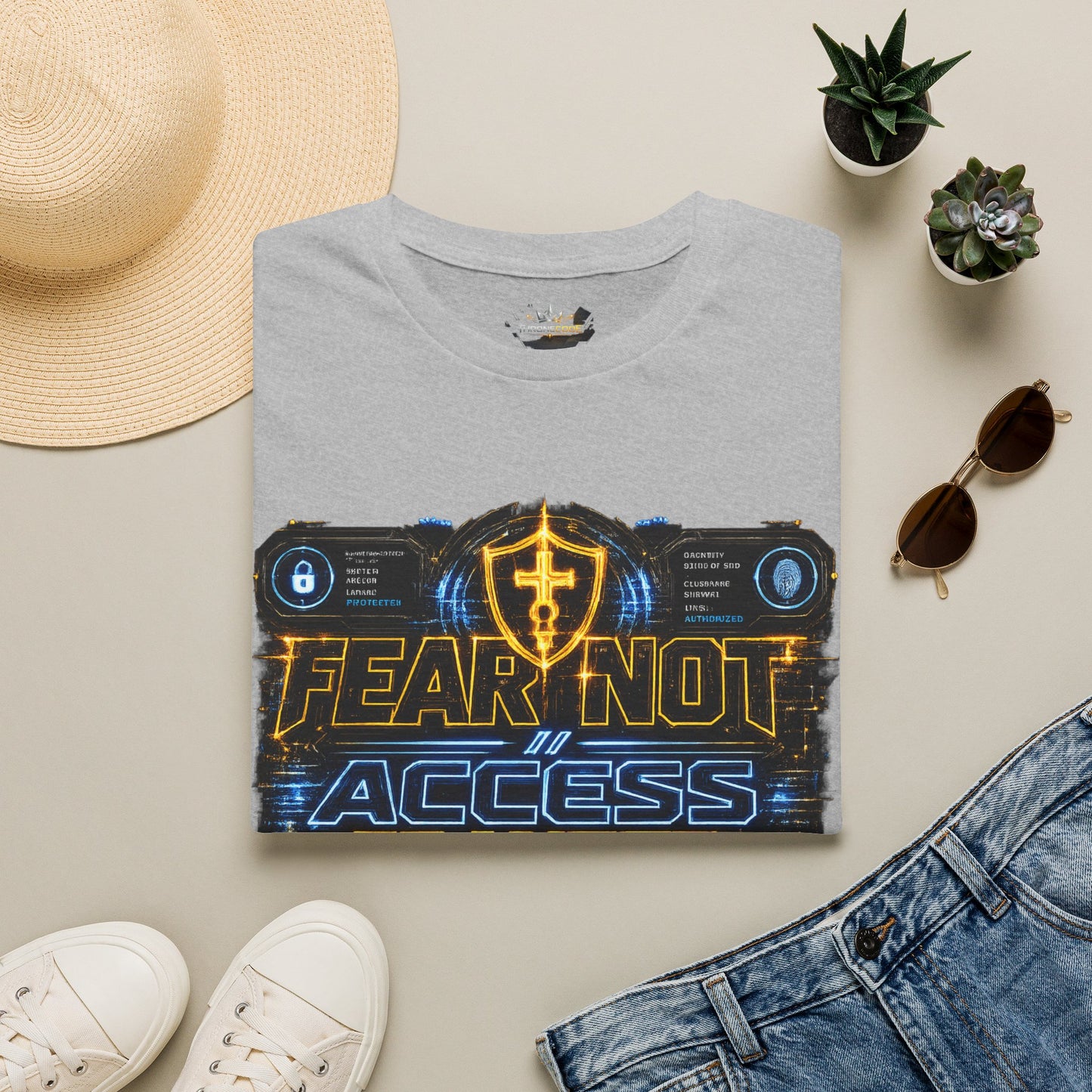 Fear Not Access T-Shirt — Futuristic Guardian Graphic Tee