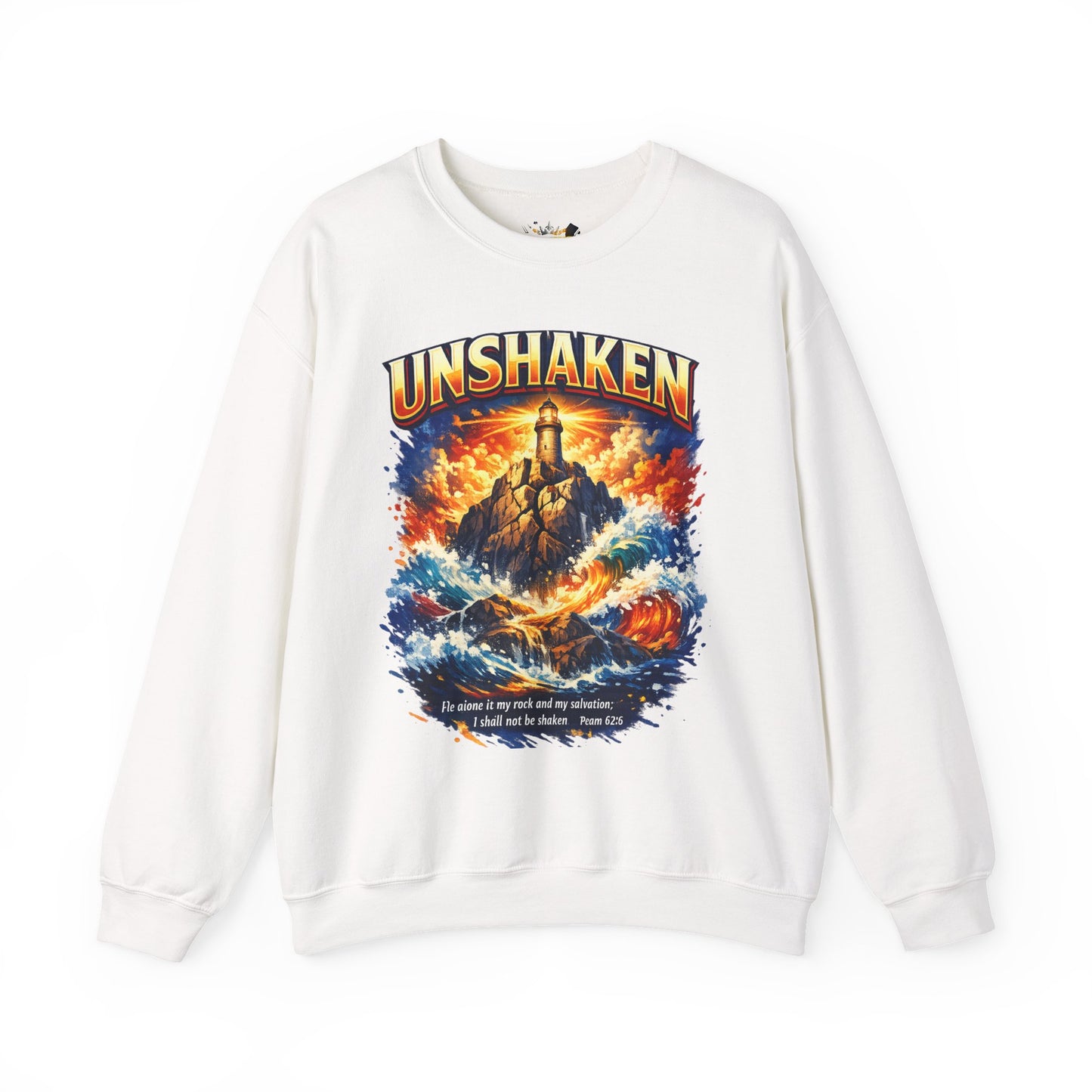 Unshaken Lighthouse Crewneck Sweatshirt — Inspirational Nautical Graphic