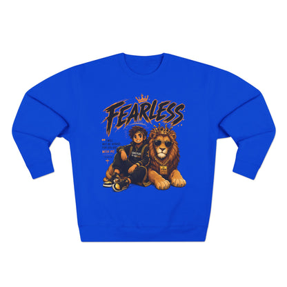 Fearless Lion Crewneck Sweatshirt — "Be Strong and Courageous" Inspirational Graphic