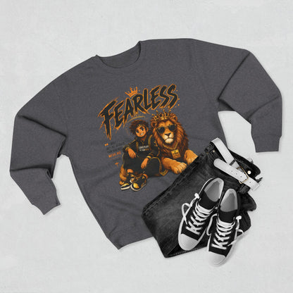 Fearless Lion Crewneck Sweatshirt — "Be Strong and Courageous" Inspirational Graphic