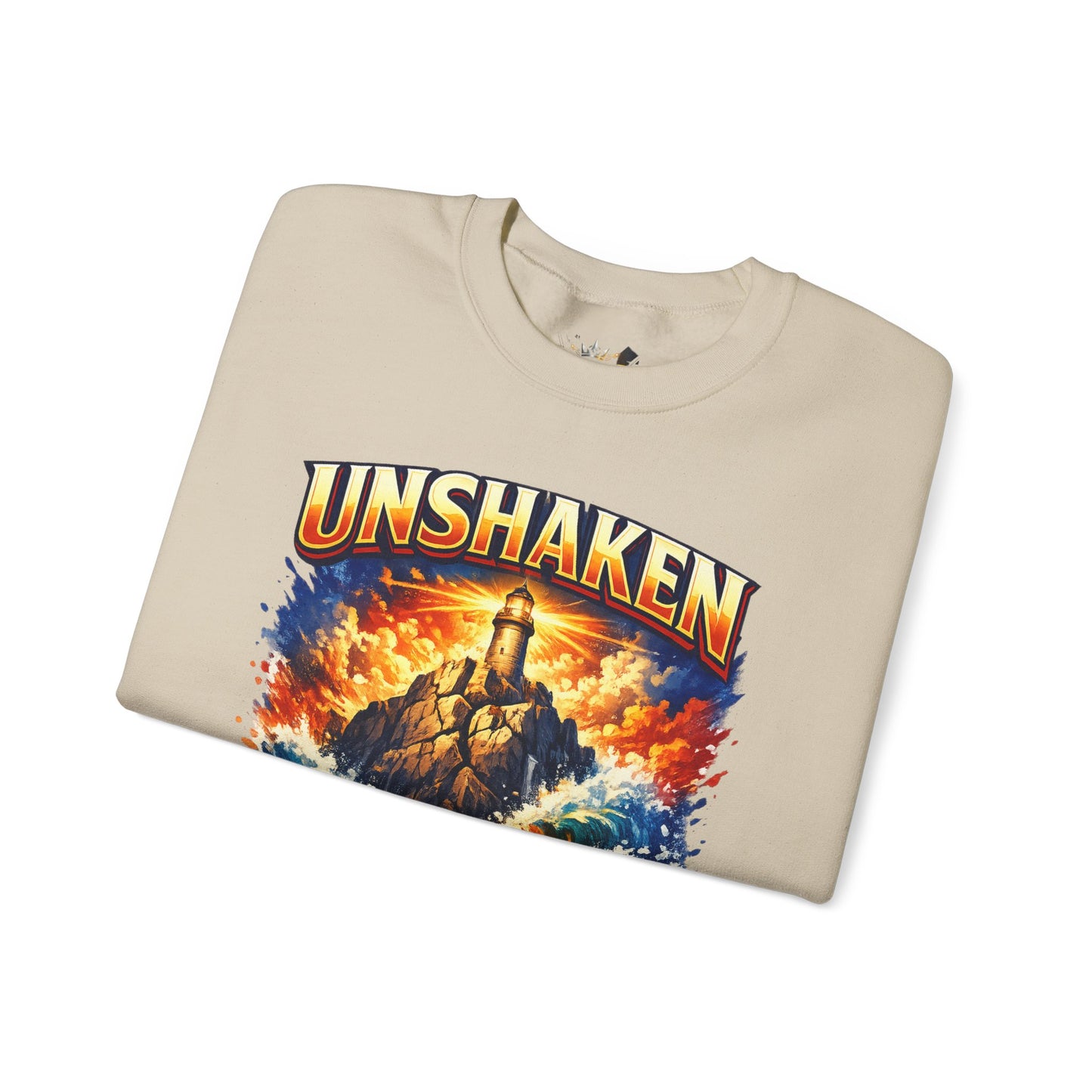 Unshaken Lighthouse Crewneck Sweatshirt — Inspirational Nautical Graphic