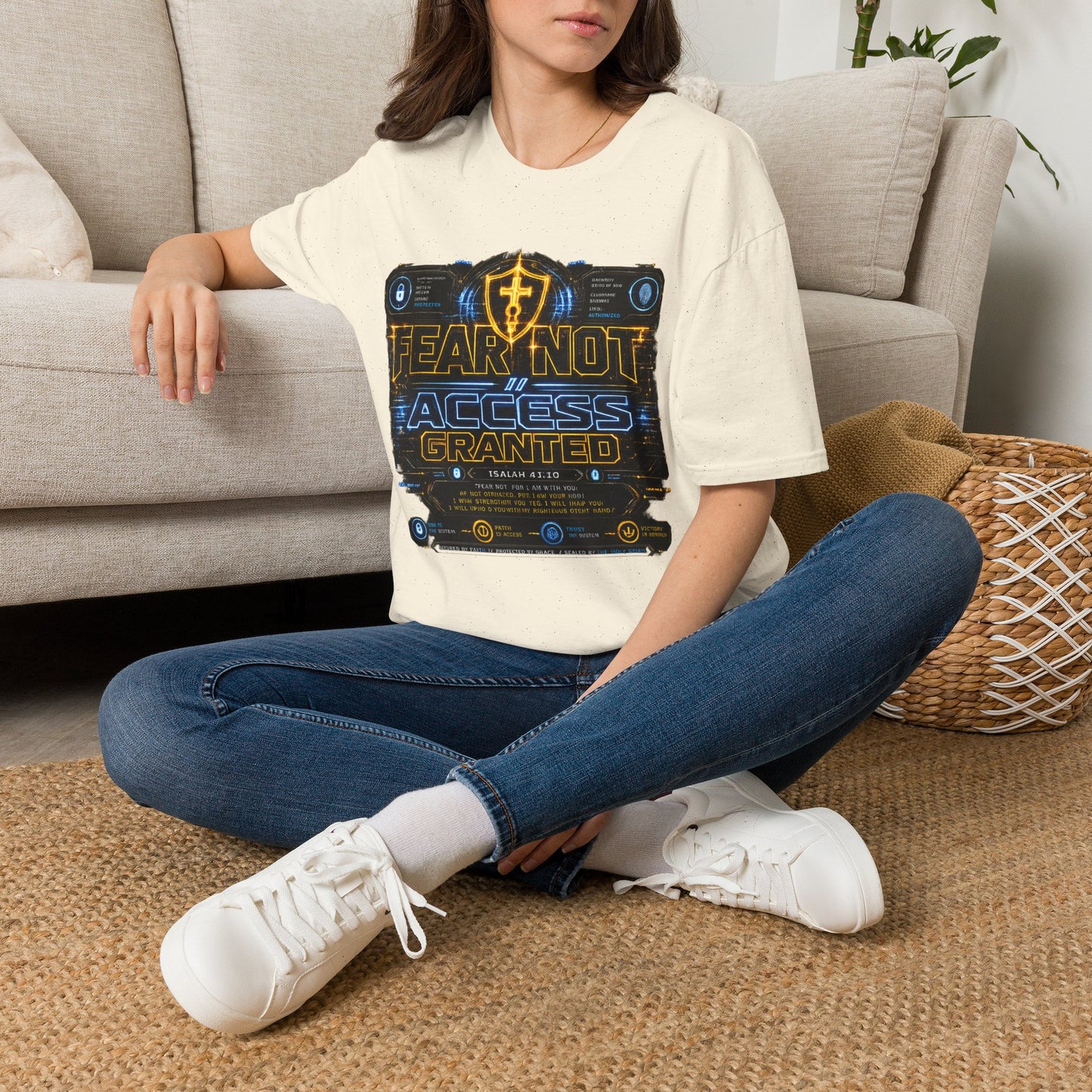 Fear Not Access T-Shirt — Futuristic Guardian Graphic Tee