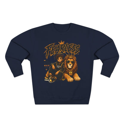 Fearless Lion Crewneck Sweatshirt — "Be Strong and Courageous" Inspirational Graphic