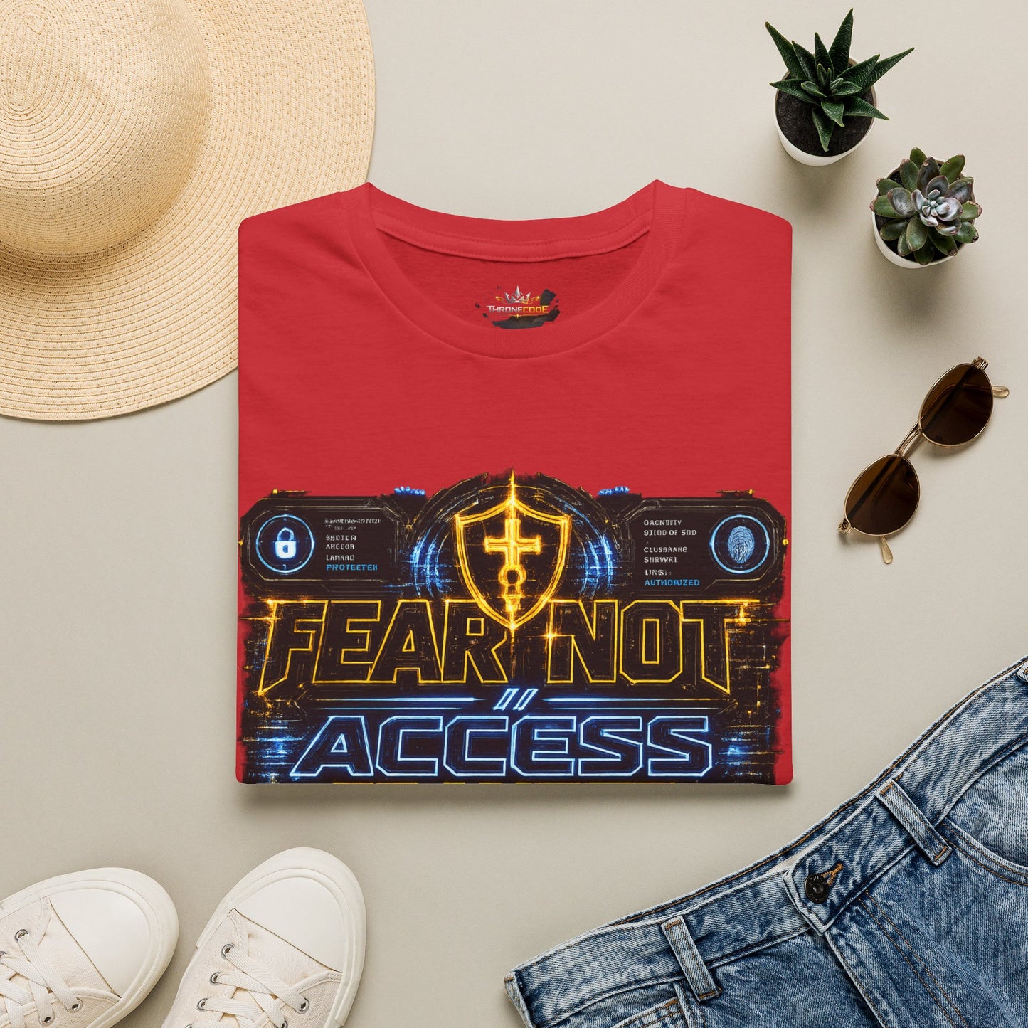 Fear Not Access T-Shirt — Futuristic Guardian Graphic Tee