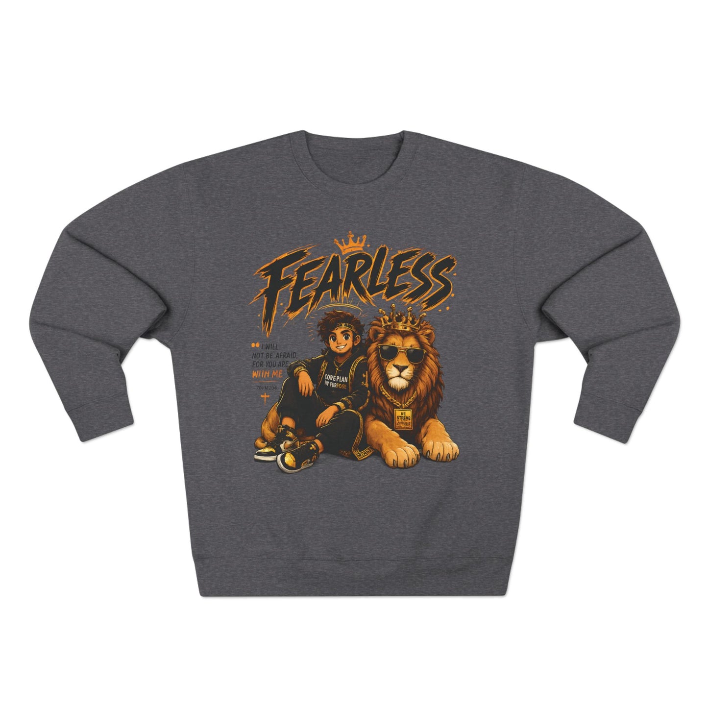 Fearless Lion Crewneck Sweatshirt — "Be Strong and Courageous" Inspirational Graphic