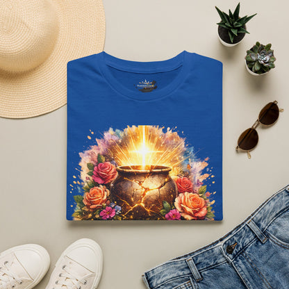 T-Shirt — "Redeemed & Restored" Glowing Cauldron Floral Graphic