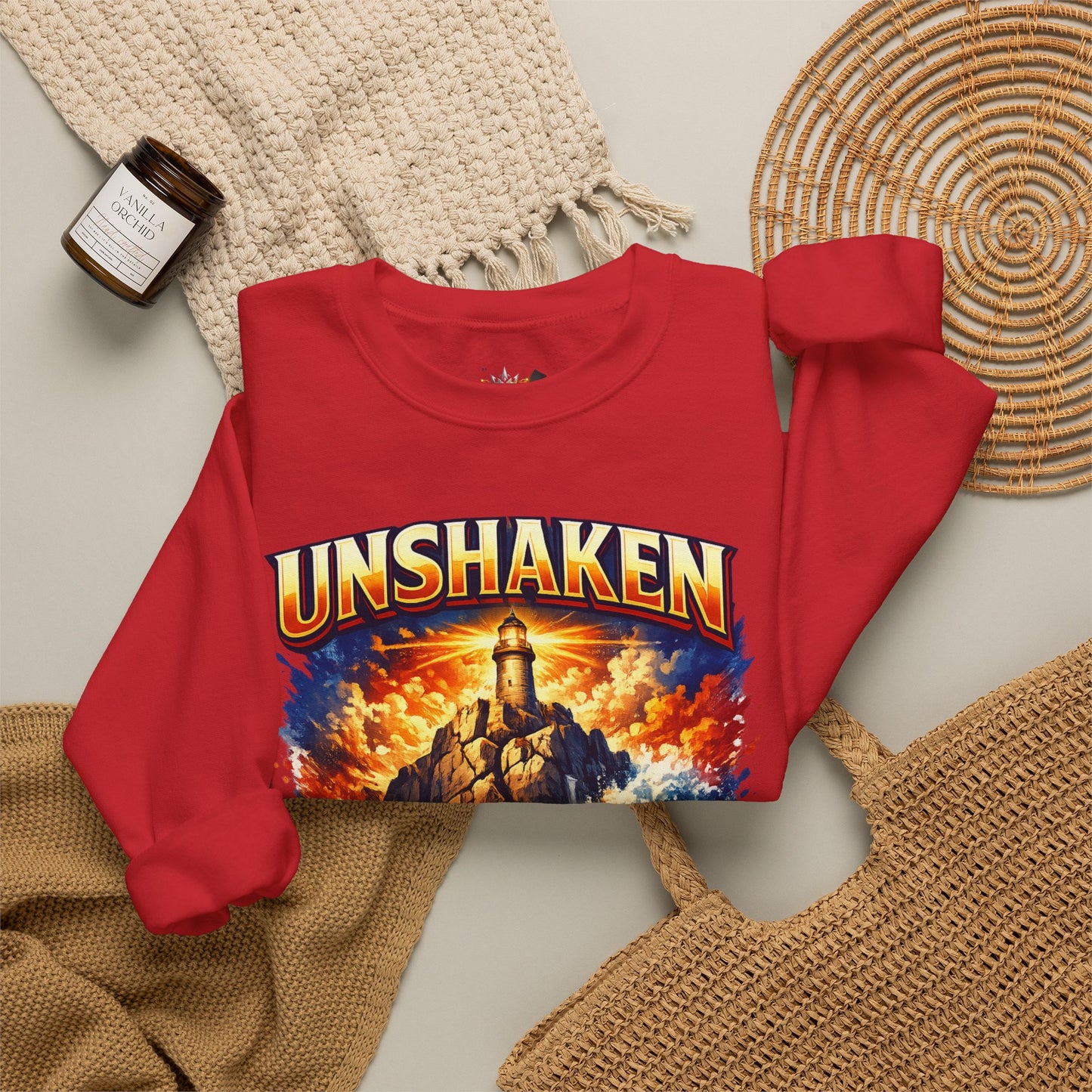 Unshaken Lighthouse Crewneck Sweatshirt — Inspirational Nautical Graphic