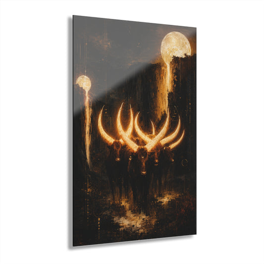 Mystic Moonlight Acrylic Print — Glowing Antler Nightscape (French Cleat Hanging)