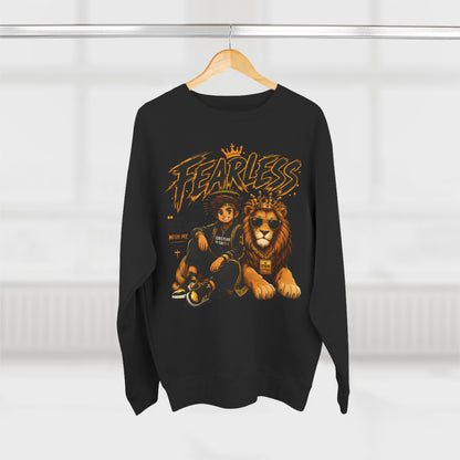 Fearless Lion Crewneck Sweatshirt — "Be Strong and Courageous" Inspirational Graphic