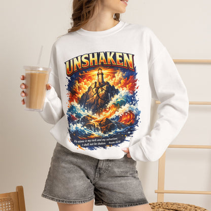 Unshaken Lighthouse Crewneck Sweatshirt — Inspirational Nautical Graphic