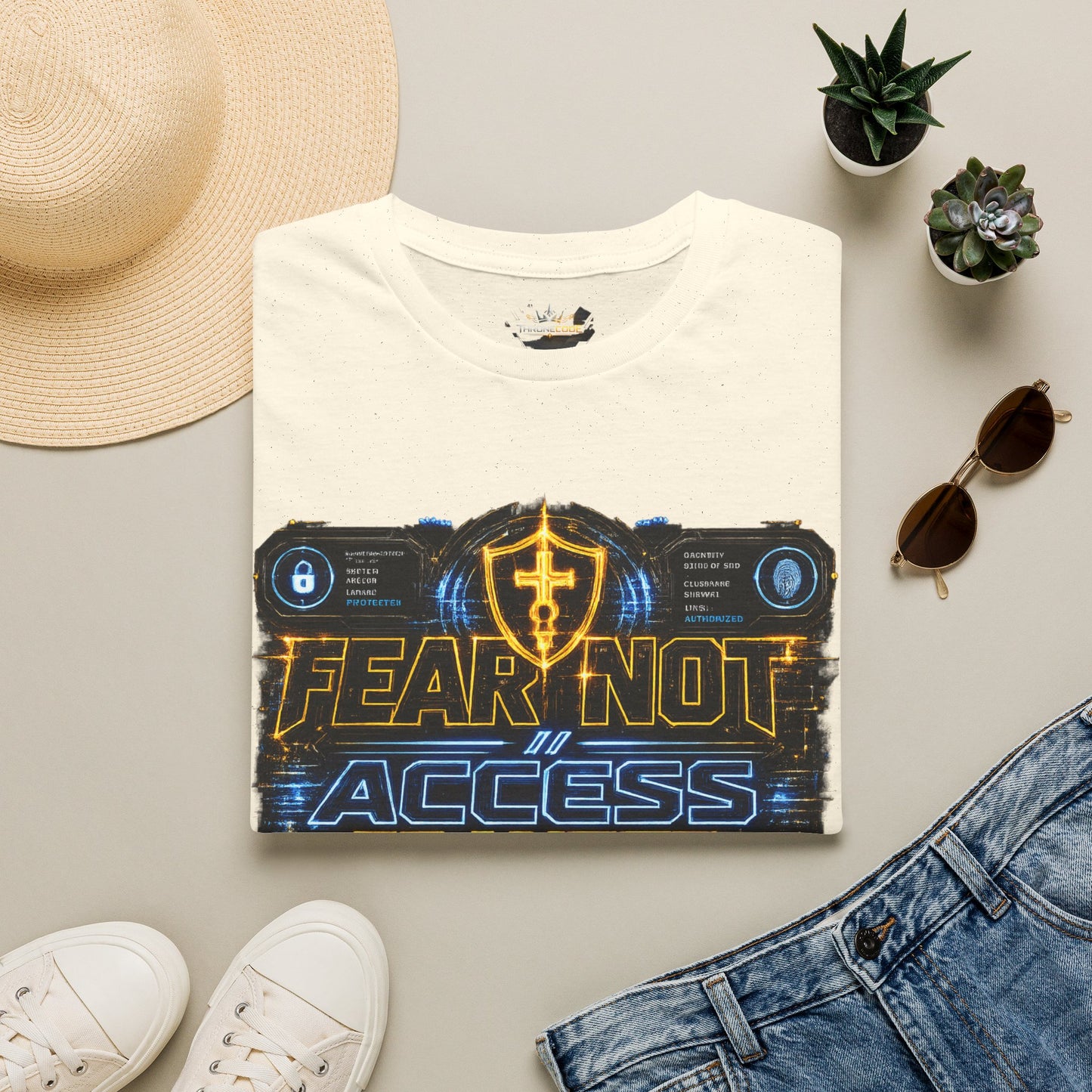 Fear Not Access T-Shirt — Futuristic Guardian Graphic Tee