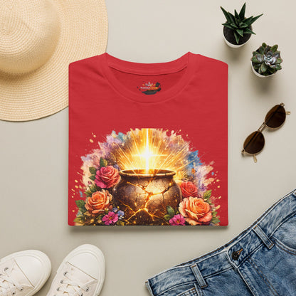 T-Shirt — "Redeemed & Restored" Glowing Cauldron Floral Graphic