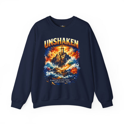 Unshaken Lighthouse Crewneck Sweatshirt — Inspirational Nautical Graphic
