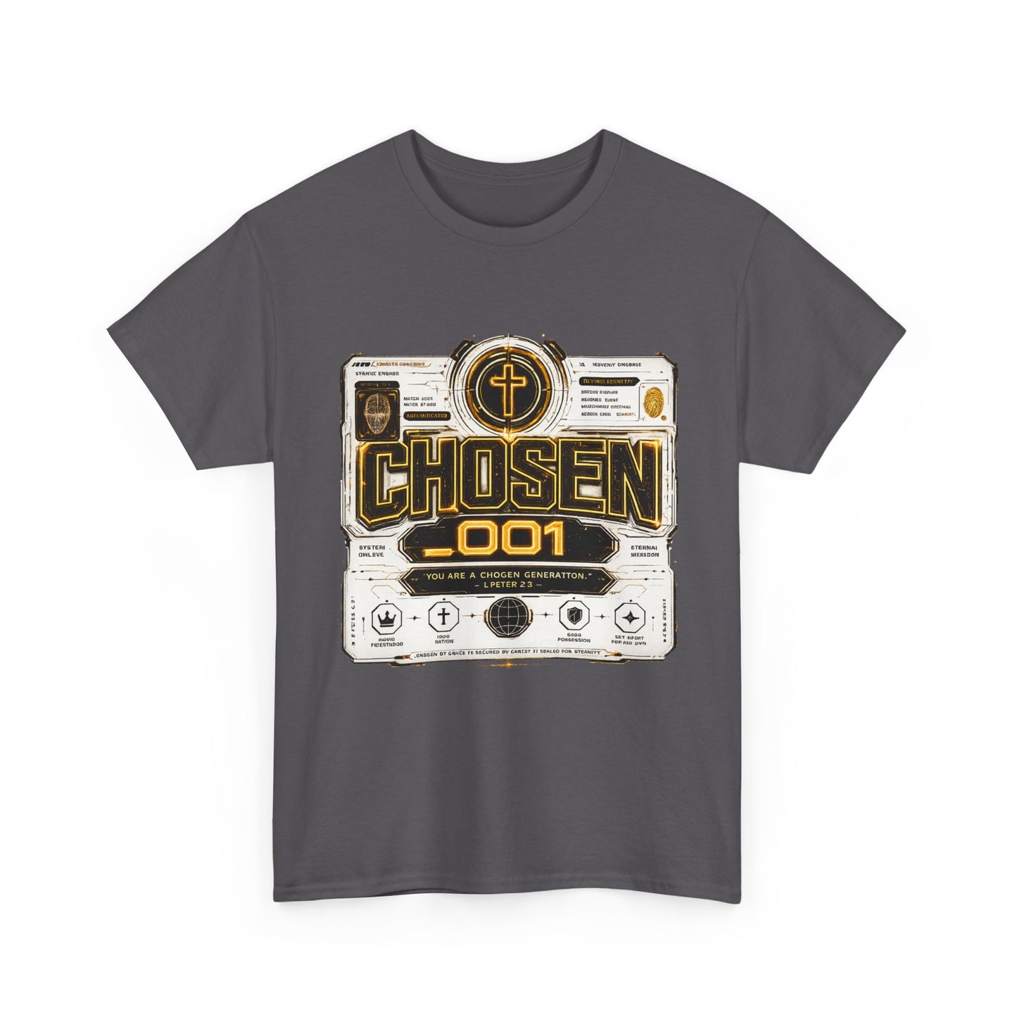 Chosen .001 Graphic Tee — Faith-Inspired Vintage Tech Design