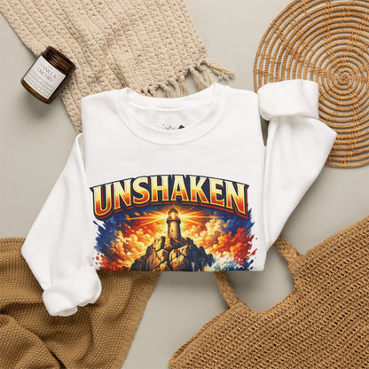 Unshaken Lighthouse Crewneck Sweatshirt — Inspirational Nautical Graphic