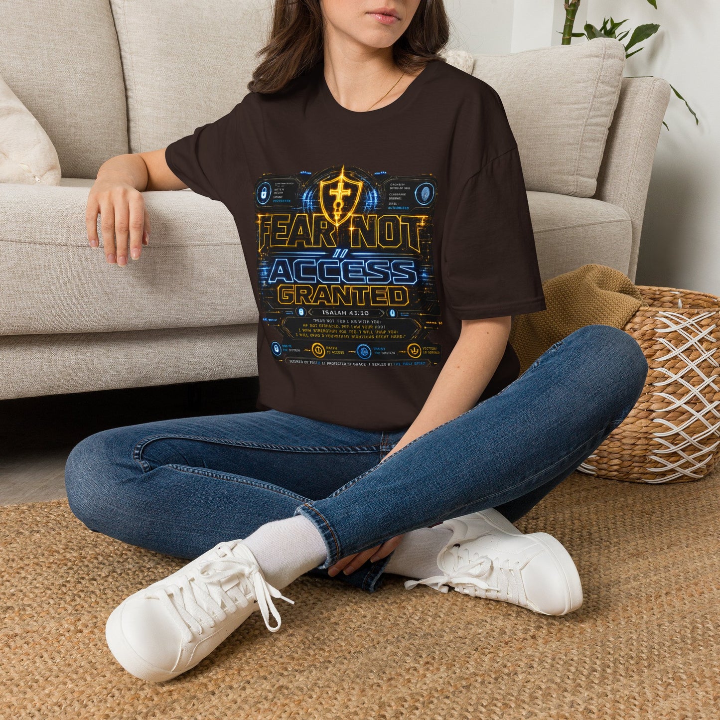 Fear Not Access T-Shirt — Futuristic Guardian Graphic Tee