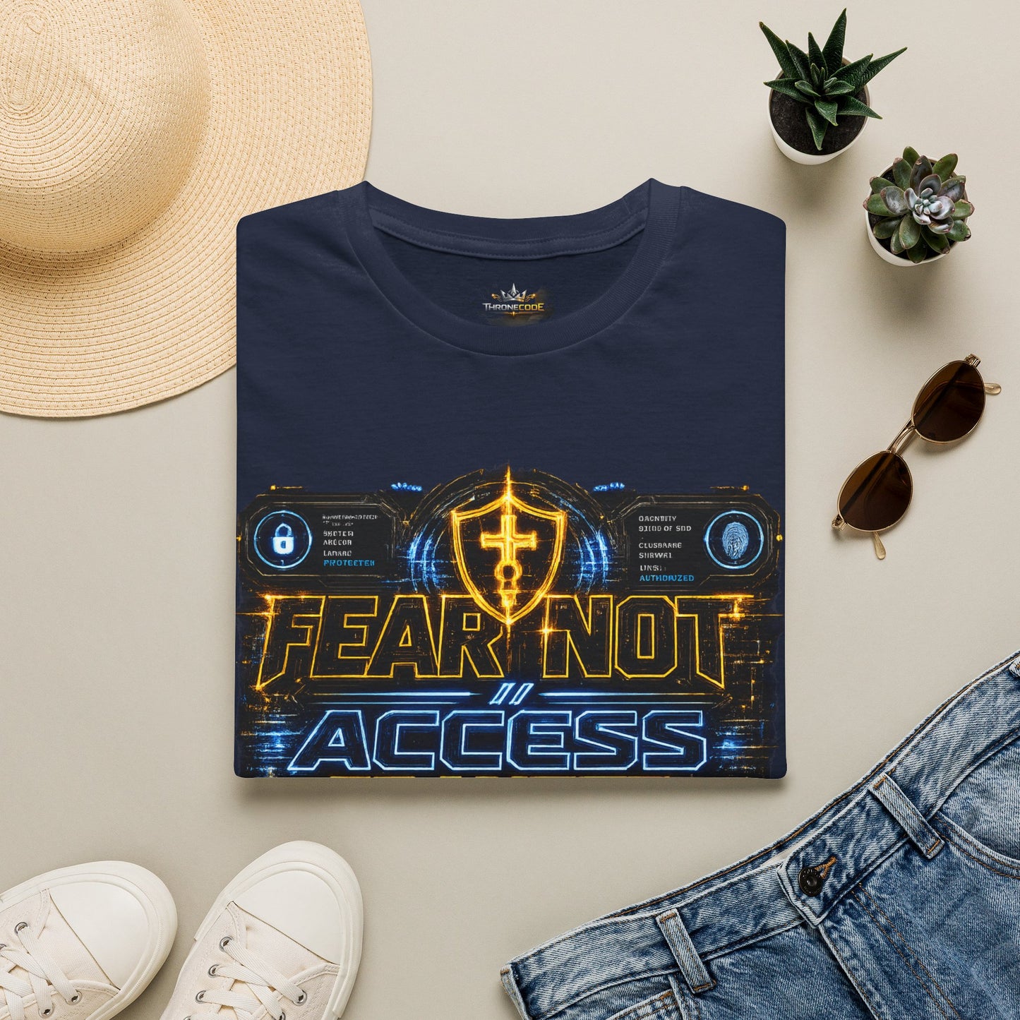 Fear Not Access T-Shirt — Futuristic Guardian Graphic Tee