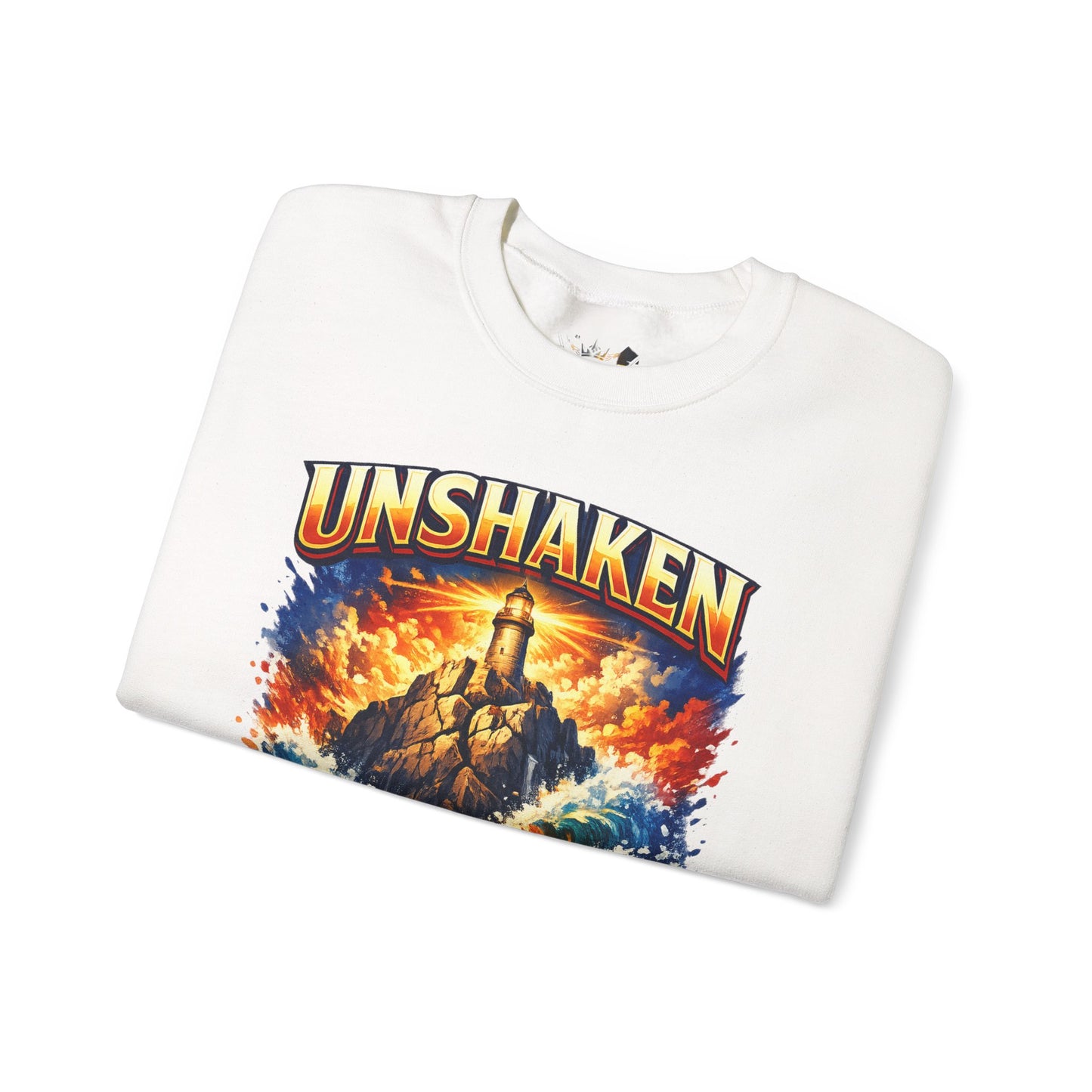 Unshaken Lighthouse Crewneck Sweatshirt — Inspirational Nautical Graphic