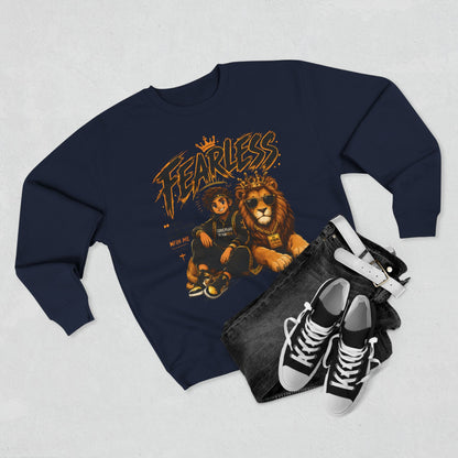 Fearless Lion Crewneck Sweatshirt — "Be Strong and Courageous" Inspirational Graphic