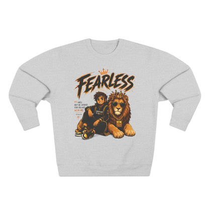 Fearless Lion Crewneck Sweatshirt — "Be Strong and Courageous" Inspirational Graphic