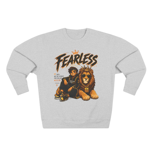 Fearless Lion Crewneck Sweatshirt — "Be Strong and Courageous" Inspirational Graphic