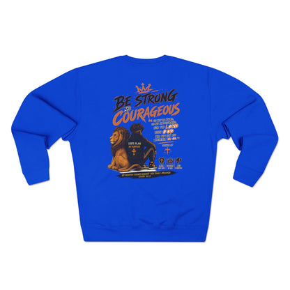 Fearless Lion Crewneck Sweatshirt — "Be Strong and Courageous" Inspirational Graphic