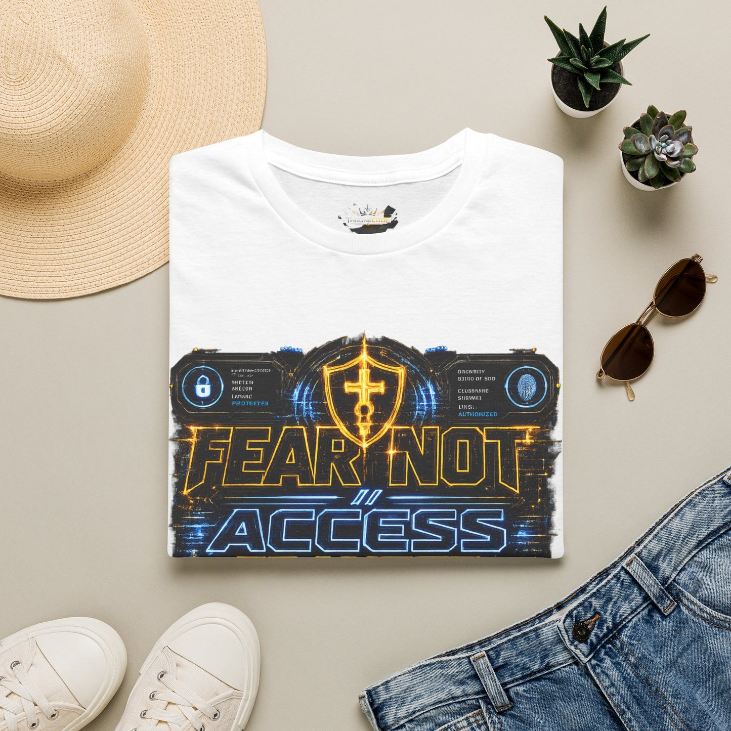 Fear Not Access T-Shirt — Futuristic Guardian Graphic Tee