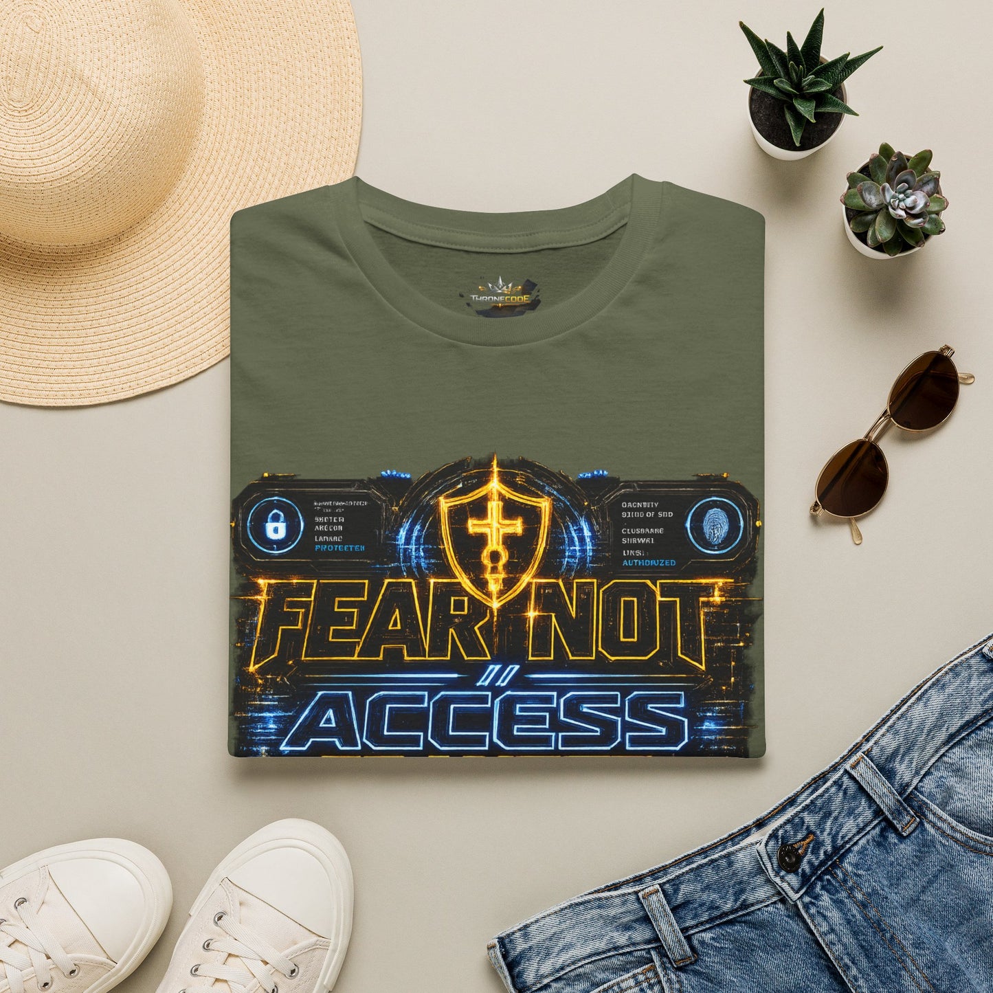 Fear Not Access T-Shirt — Futuristic Guardian Graphic Tee