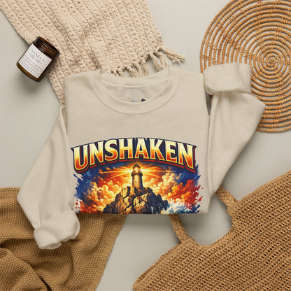 Unshaken Lighthouse Crewneck Sweatshirt — Inspirational Nautical Graphic