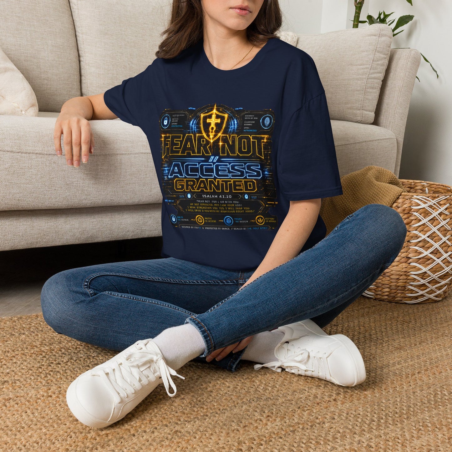 Fear Not Access T-Shirt — Futuristic Guardian Graphic Tee