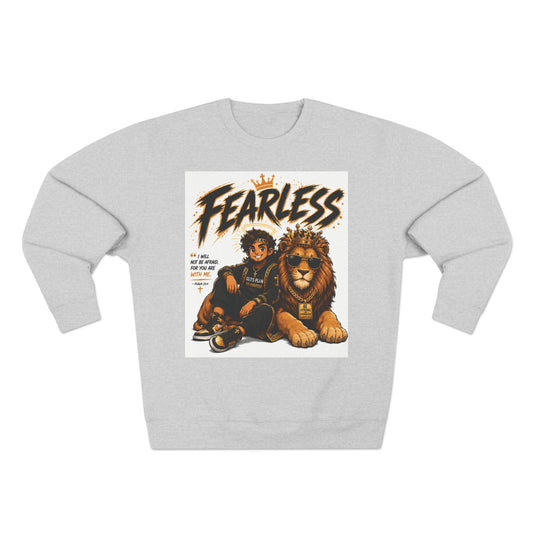 Fearless Lion Crewneck Sweatshirt — "Be Strong and Courageous" Inspirational Graphic