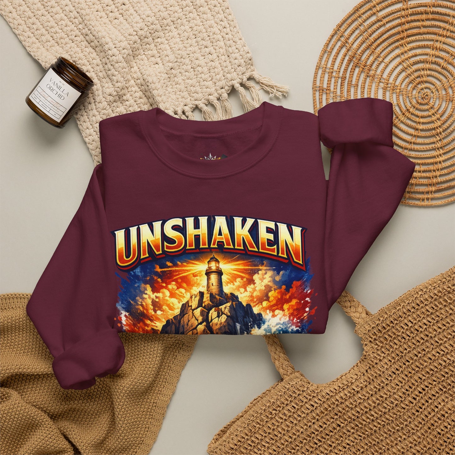 Unshaken Lighthouse Crewneck Sweatshirt — Inspirational Nautical Graphic