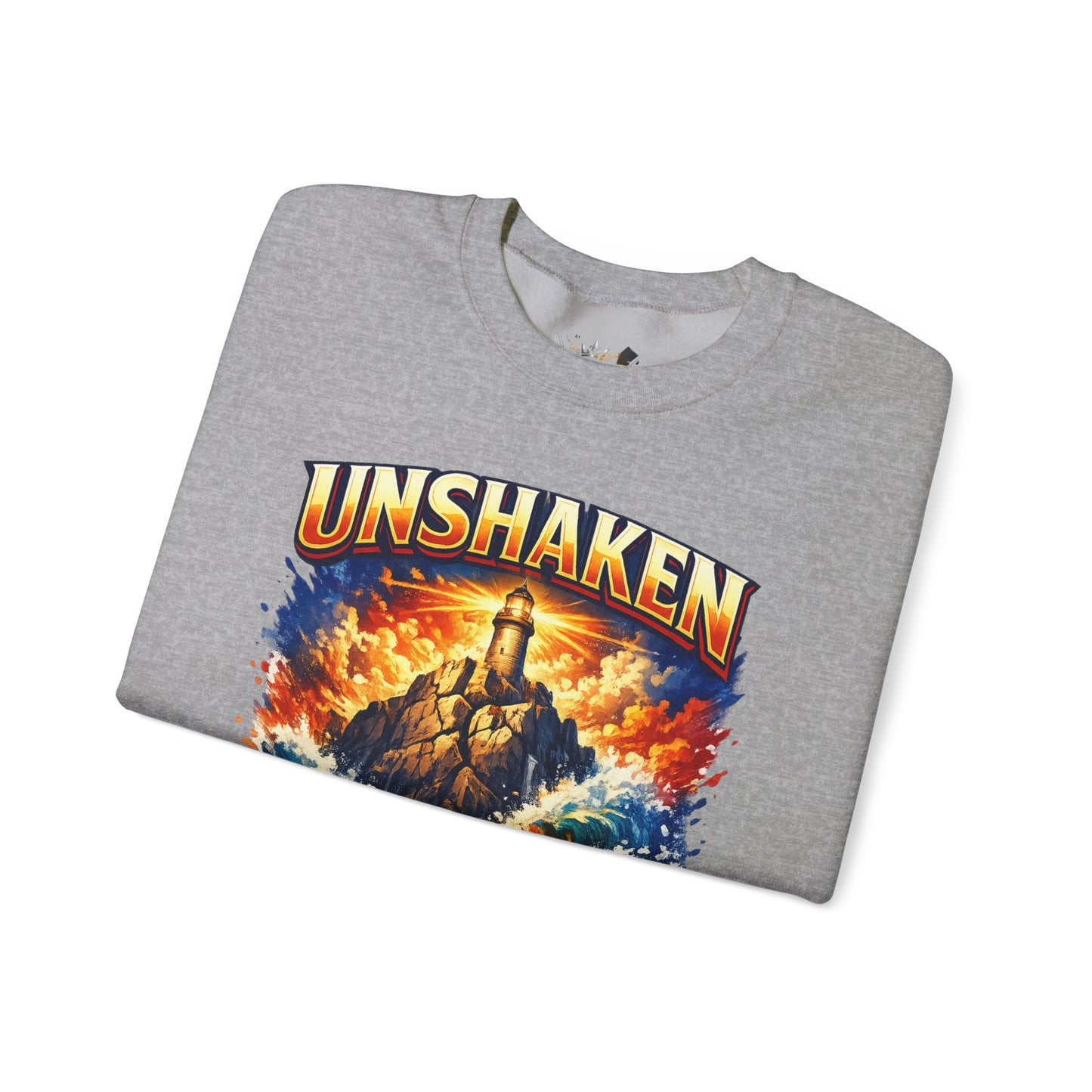 Unshaken Lighthouse Crewneck Sweatshirt — Inspirational Nautical Graphic