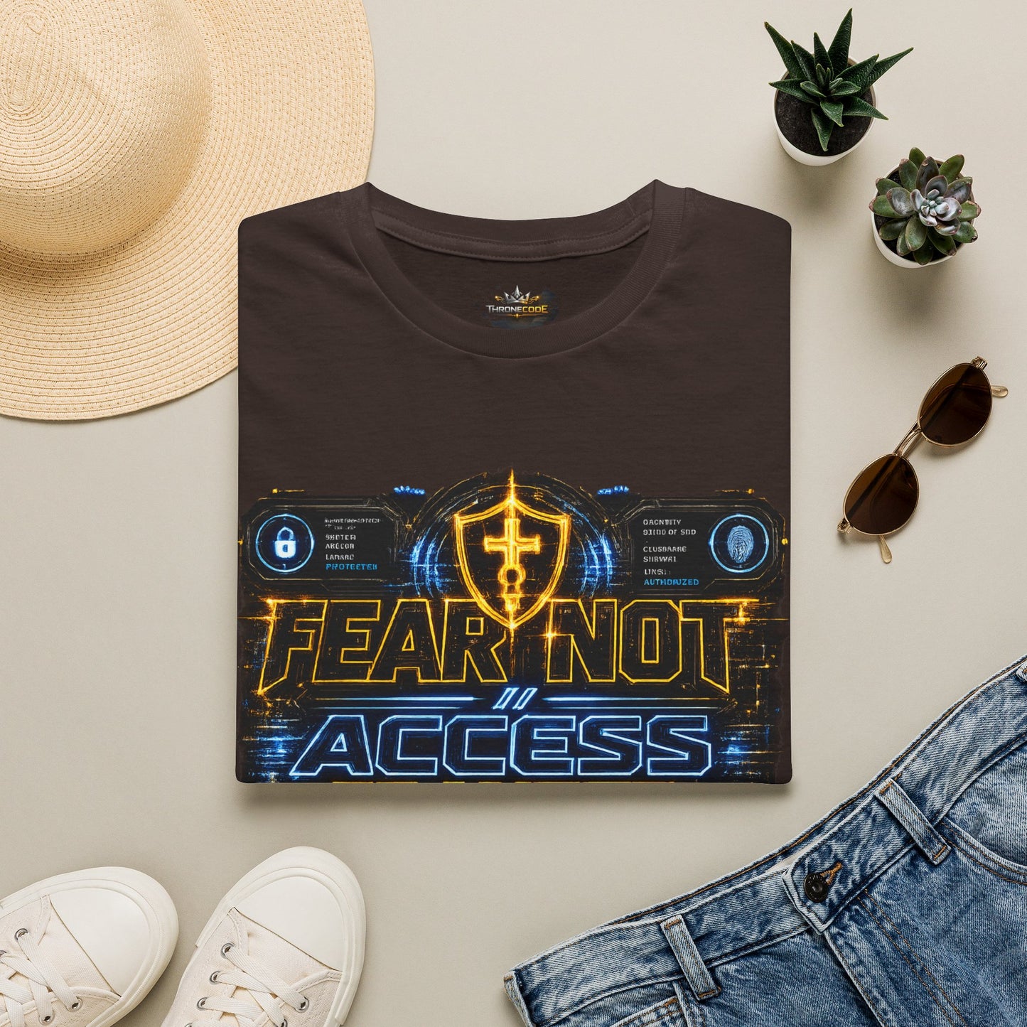 Fear Not Access T-Shirt — Futuristic Guardian Graphic Tee