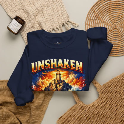 Unshaken Lighthouse Crewneck Sweatshirt — Inspirational Nautical Graphic
