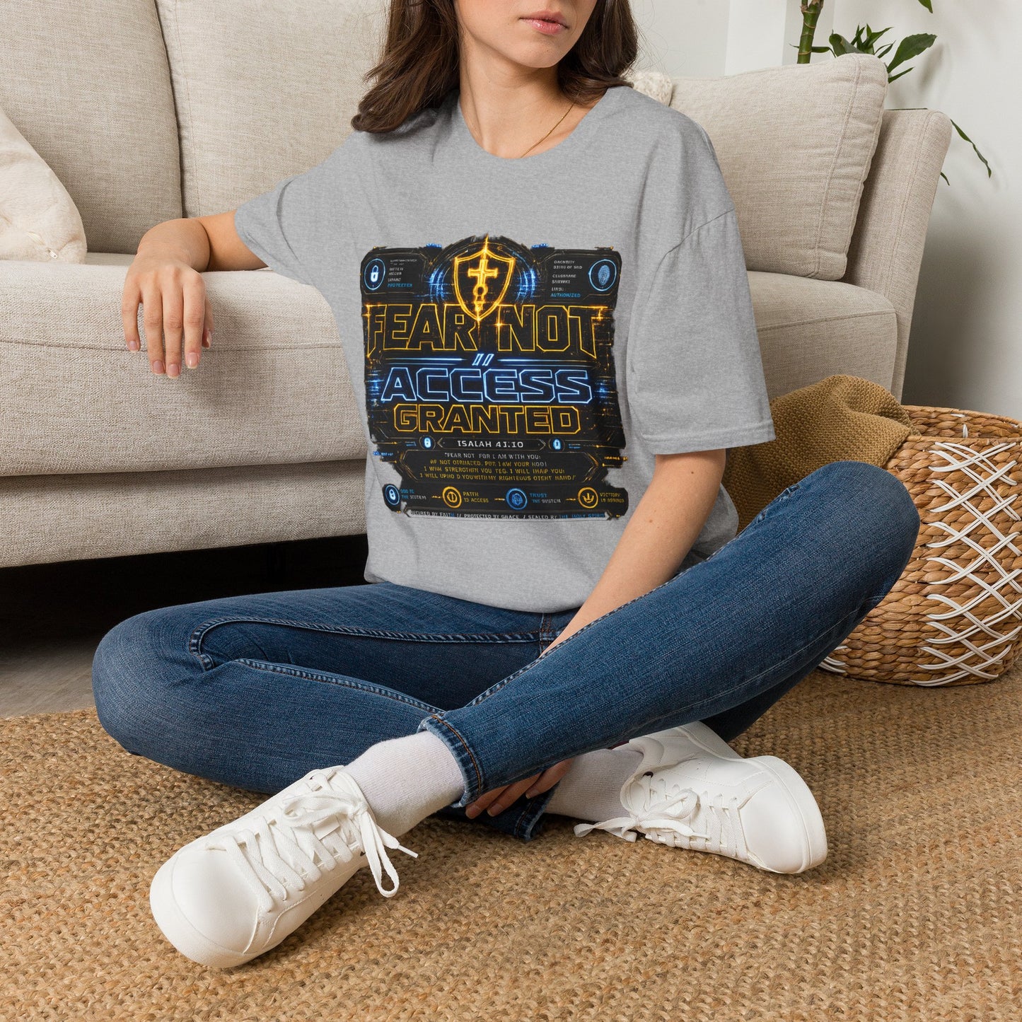 Fear Not Access T-Shirt — Futuristic Guardian Graphic Tee